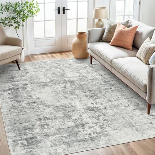 Soalmost Abstract Area Rug 6x9 for Living Room Washable Rugs Gray/White by Soalmost