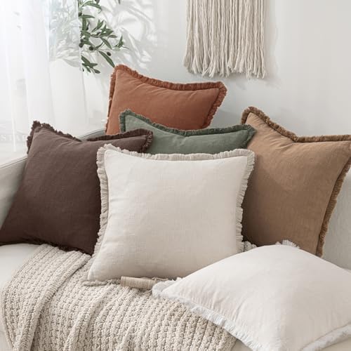 MIULEE Linen Decorative Fall Euro Throw Pillow Covers Dark Brown 26x26 - Image 5