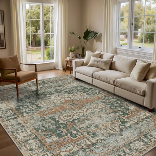 Rugxara Area Rugs 5x7 Washable Rug for Living Room Bedroom, Green/Brown by Rugxara