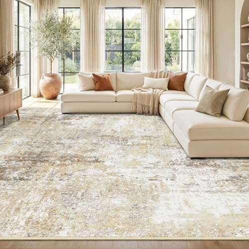 RELEANY Washable 10'x14' Abstract Area Rug for Living Room Neutral Brown by RELEANY