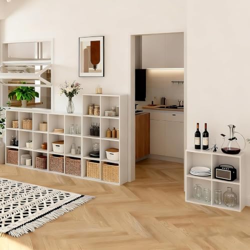 4-Cube Bookshelf, Open Back Storage Shelves, Heavy Duty Wood Cubby Organizer for Small Spaces, Dorm Room Apartment Office, Unit for Book Toy Record Player Display (White, 4-Cube) - Image 4