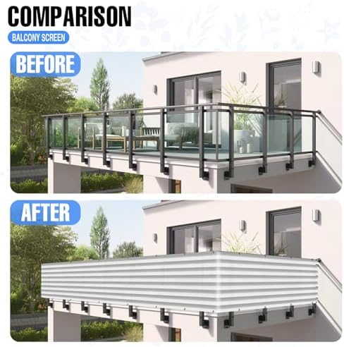 E&K Sunrise 3' x 2' Balcony Privacy Fence Screen Cover with Zip Ties Outdoor Screen Fence UV Protection for Deck Patio Backyard Apartment Pool Porch (Gray White Strip) - Image 3