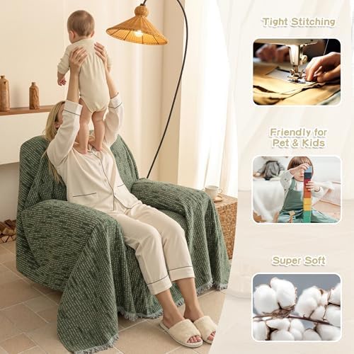 MYSKY HOME Oversized Armchair Couch Cover for 1 Cushion Couch, Washable Sofa Protector, Chair Couch Covers Sofa Covers Sofa Throws Sofa Slipcovers Futon Cover for Pet, Kid, 71"X91", Moss Green - Image 2