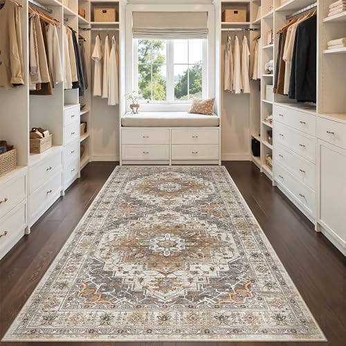 Madane 4x8 Wide Hallway Runner Rug Washable for Living Room, Turmeric/Grey - Image 3