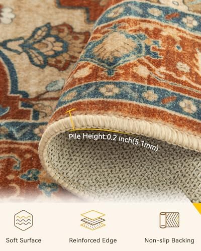RELEANY Washable Area Rug, Round 8ft, Red/Orange/Blue/Brown - Image 4