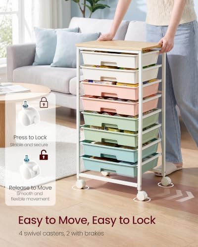 VASAGLE Rolling Cart with Drawers, Craft Organizers and Storage, Multicolor - Image 5
