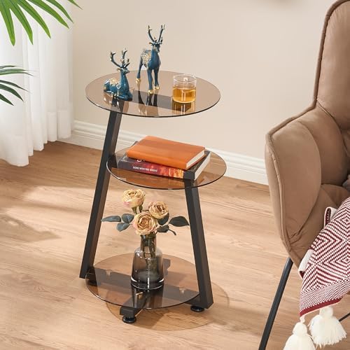 BEWISHOME Small Round Side Table, End Table with Storage Shelves, Tawny - Image 4