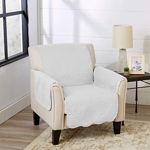Great Bay Home Reversible Chair Cover - Washable Slipcover Furniture Protector with Elastic Straps - Perfect for Kids & Pets - Quilted & Stitched Detail (White/Sand) by GreatBayHome