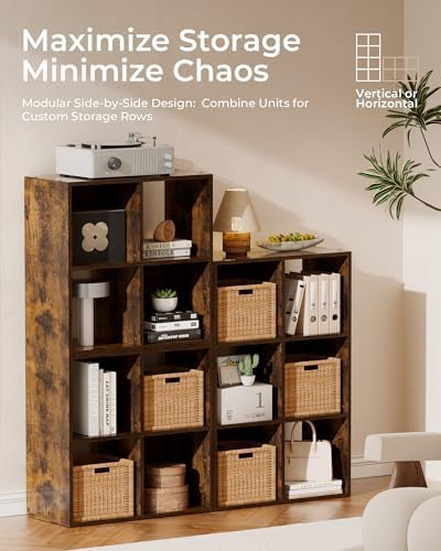 GTPLAYER 9-Cube Storage Organizer, Fits 11" Bins, Vertical or Horizontal Use, Opening Bookshelf, Partial Back Panels, Design Bookcase, for Living Room, Media Console, Hallway, Rustic Brown - Image 4