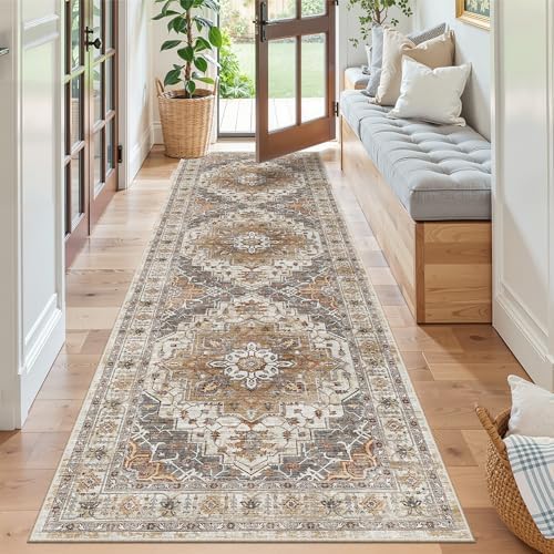 Madane Kitchen Runner 2'6''x8' Soft Rug Runners for Hallways, Turmeric/Grey - Image 3