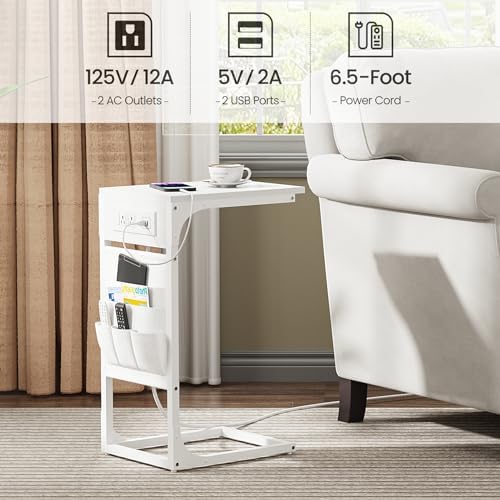 TUTOTAK C Shaped End Table with Charging Station, Side Table for Sofa - Image 5