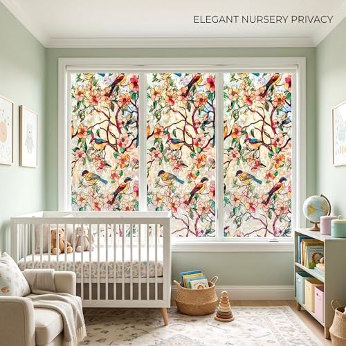 Flower Bird Stained Glass Window Film Privacy Anti UV 17.5x78.7in - Image 6