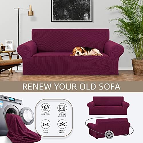 KEKUOU Stretch Loveseat Couch Cover, 2 Cushion Couch Slipcover,Wine - Image 3