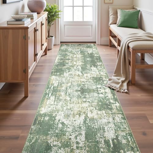 RELEANY Washable Runner 2'x10' Abstract Area Rug for Hallway Light Green by RELEANY