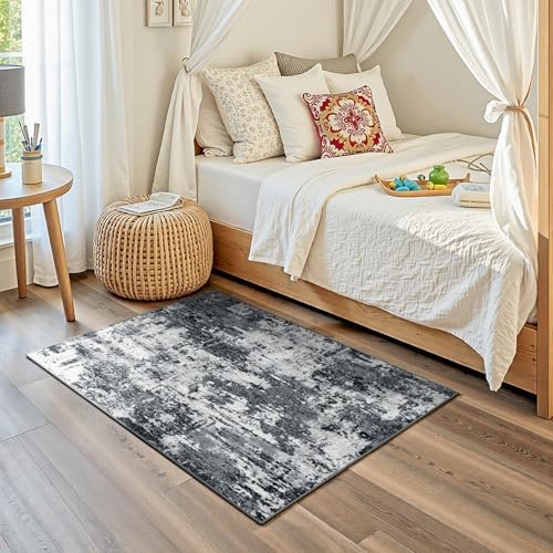 RELEANY Washable 3'x5' Abstract Area Rug for Living Room Black White - Image 3