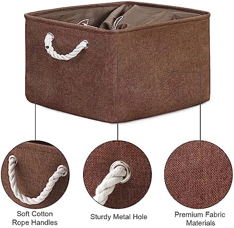 TheWarmHome Organization and Storage Basket for Organizing - 17x14x10 inch 3 Pack Fabric Storage Cubes, Collapsible Storage Bins for Shelves Closet Organizer Toy Gift Cloth (Brown) - Image 6