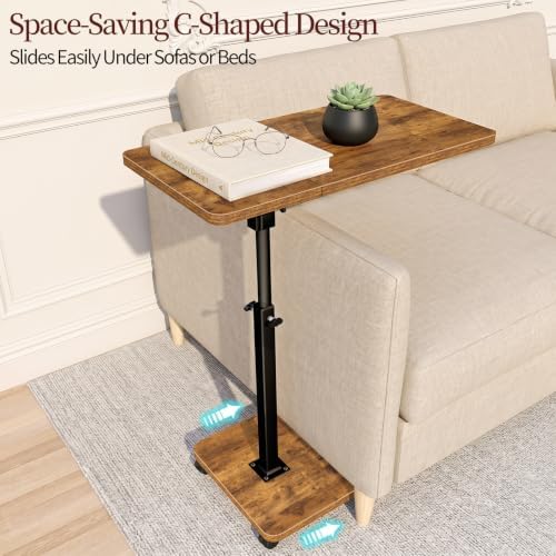 End Table Adjustable Height, 22.8"L Side Table Tv Tray with Wheels, 90° Tilting Panel Couch Table That Slides Under, Small End Table for Small Spaces, Overbed Bedside Desk Mobile Rolling Laptop Stand - Image 6