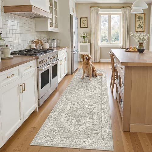 Madane Hallway Runner Rug 2x8 Washable Kitchen Rugs Non-Slip, Beige/Brown by Madane