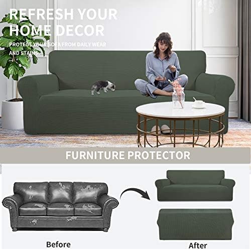 Easy-Going Stretch Loveseat Couch Covers Washable Olive Green - Image 4