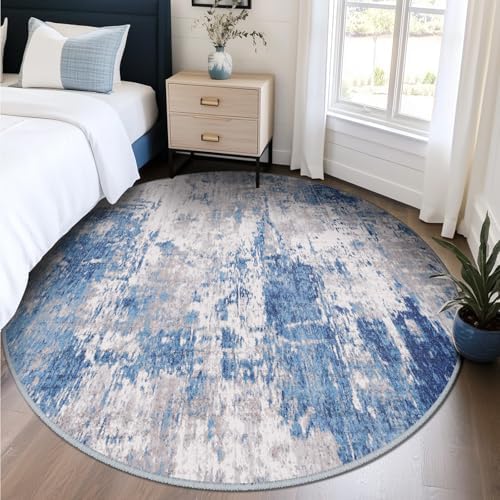 RELEANY Washable Round 8ft Area Rug for Living Room Blue Gray - Image 2