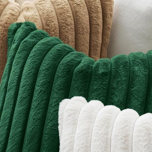 MIULEE Faux Fur Decorative Throw Pillow Covers 20x20 Set of 2 Dark Green - Image 5