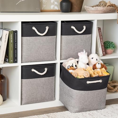 OrganiHaus 13x13 Cube Storage Bins, 4-Pack Fabric Cubes, Rope Handles - Image 3