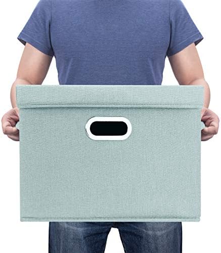 TYEERS Large Storage Bins with Lids, Collapsible, Washable, Fabric Storage Boxes for Organizing, 17.3x11.8x11.4 inches, 5 Pack, Aqua Spring - Image 6