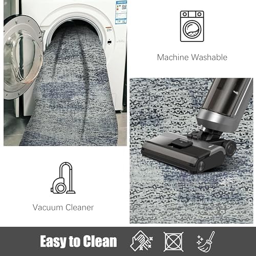 RUGSURE Washable Area Rug - 1/6 Thick - Stain & Water Resistant Non-Slip - Resistant Rug for Living Room, Bedroom, Nursery, Pet & Child Friendly, Vintage Charm Area Rugs (Grey+LightTeal, 6' x 9') - Image 7