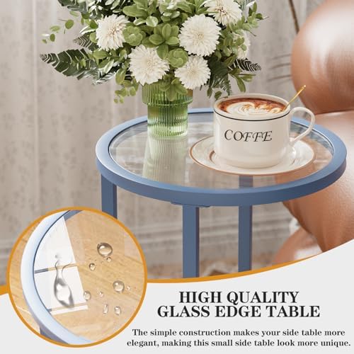 Easy Paws C Table Side End Table, Small Round Couch Sofa Tray Snack Table for Living Room, Bedroom,Accent Coffee Table,TV Tray Table for Small Space, Nightstand with Metal Frame(Blue) - Image 5