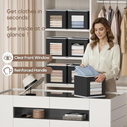 Homsorout Foldable Storage Cubes - Cubby Storage Organizer with Window, Decorative Baskets for Organizing, Fabric Bins for Clothes Storage, Closet Storage Cubes-11inch, 8 Pack, Black - Image 2