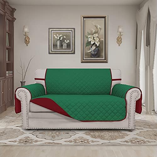 Easy-Going Reversible Couch Cover, 2 Cushion Sofa, Green/Christmas Red - Image 2