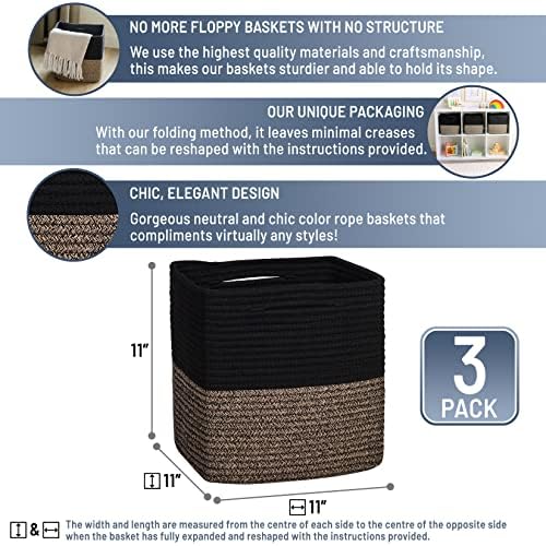 NaturalCozy Storage Cubes 11 Inch Cotton Rope Woven Baskets for Organizing, 3-Pack | Cube Storage Bin | Square Storage Baskets for Shelves Organizer, Classroom, Kids Toy Bins, Closet, Baby Nursery - Image 2