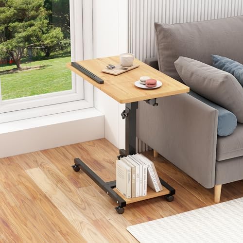 TigerDad Mobile Adjustable Height Laptop Stand PC Computer Portable Notebook Swivel Laptop Desk Rolling Table Desk Cart Tiltable with Wheels Casters& Mouse Pad Table (Wood) - Image 6