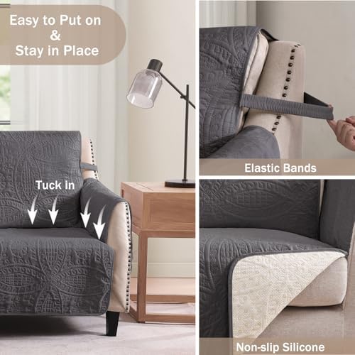 Quilted Recliner Chair Covers,Water-Repellent Recliner Slipcovers, Lazy Boy Recliner Cover Snug Fit, Pet Friendly Recliner Cover for Dogs Cats, Washable Couch Protector (Recliner 22", Gray) - Image 3