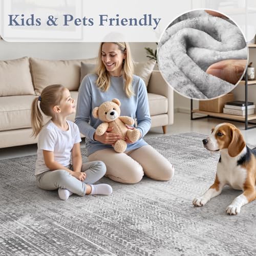 8x10 Area Rugs for Living Room Non Slip Machine Washable Rug Distressed Abstract Soft Indoor Carpet Neutral Boho Rug for Bedroom Dining Room Playroom Office, Grey - Image 4