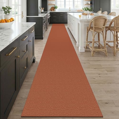 KOZYFLY Orange 2.5'x20' Runners Rugs for Hallway, Extra Long Washable Runner Rug, Woven Non Slip Kitchen Runner, Cotton Entryway Rug, Floor Carpet for Entry, Aisle, Hall, Burnt Orange/Tan - Image 2