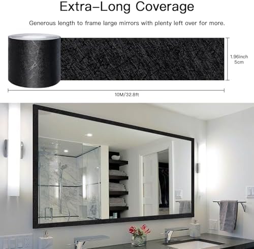 10M Black Mirror Border Peel and Stick, Bathroom Wallpaper Border Tape - Image 3