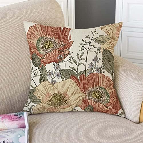 TSSOHU Vintage Flowers Pillow Cover Rustic Cotton Linen Decorative Square Throw Pillow Cover 18x18 Inch for Sofa Couch Decoration - Image 3