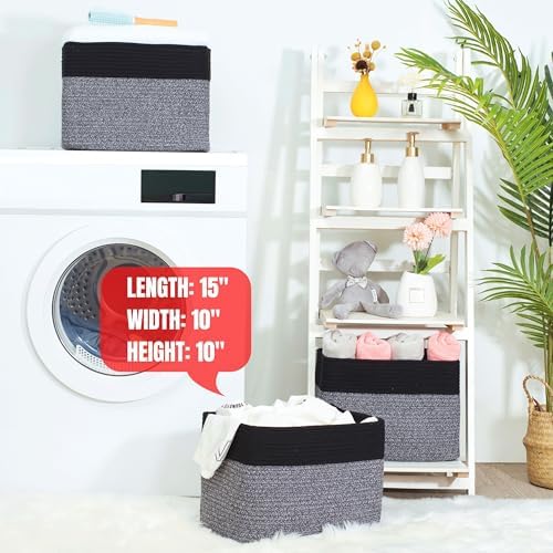 MINTWOOD Design 3-Pack Storage Baskets for Shelves, Playroom and Classroom Storage Basket, Book Basket, Decorative Storage Cube Bins, Woven Closet Organizers, Pantry and Shoe Organizer, Black Grey Mix - Image 7