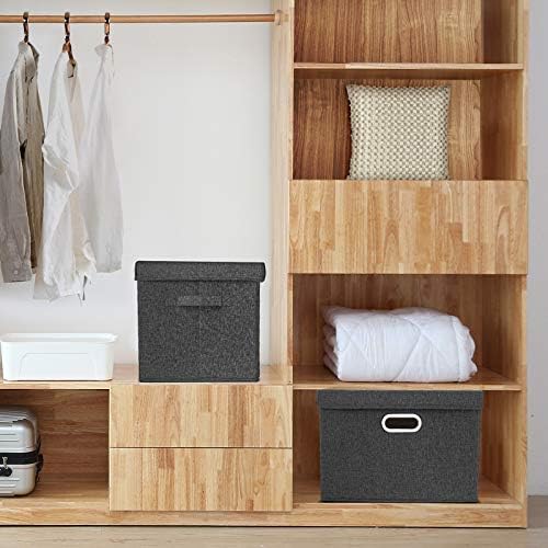 TYEERS Large Storage Bins with Lids, Collapsible, Washable, Fabric Storage Boxes for Organizing, 17.3x11.8x11.4 inches, 2 Pack, Black - Image 4
