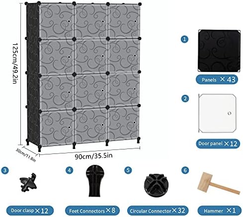 AWTATOS 12 Cube Storage Organizer, Closet Storage Shelves with Doors, Black - Image 3