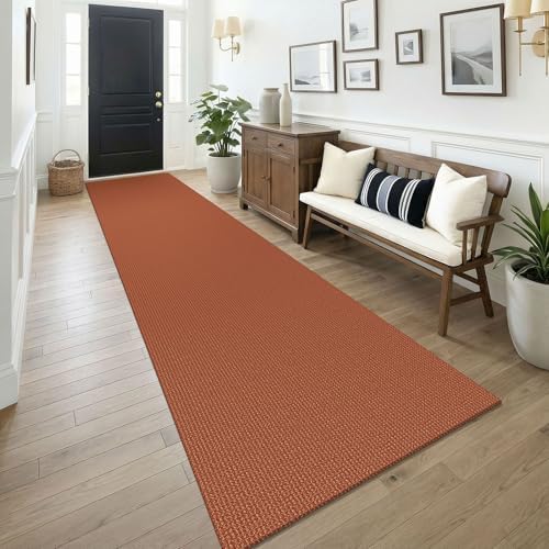 KOZYFLY Orange 3x14 Runners Rugs for Hallway, Long Washable Runner Rug, Woven Non Slip Kitchen Runner, Flatweave Entryway Rug, Floor Carpet for Entry, Aisle, Hall, Burnt Orange/Tan by KOZYFLY