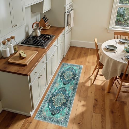 RELEANY Washable Area Rug, Runner 2'x5', Teal - Image 3