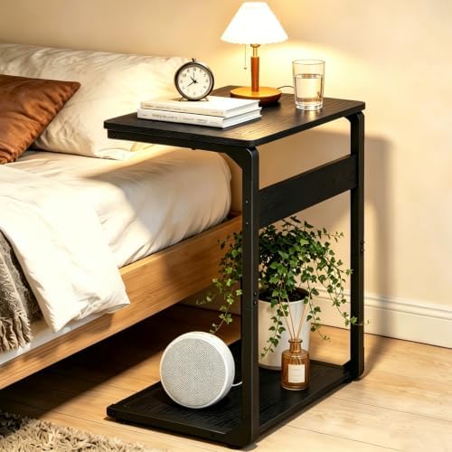 Wood Pedestal Snack TV Trays Set of 2, Small C Shaped NightStand ET-YB-BKW2 - Image 6
