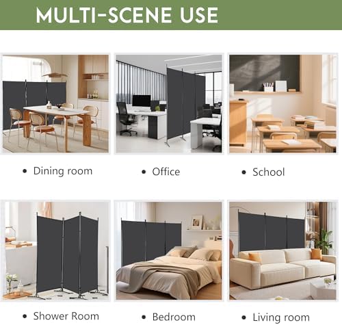 FDW 3-Panel Room Divider Privacy Screen, 6FT Portable Folding Partition with Metal Frame (102" W x 70" H) for Office/Home Use, Grey - Image 4