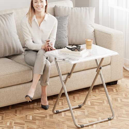 Folding TV Tray Tables, TV Dinner Trays for Eating, Portable Tv Trays with Cup Holder, Folding Tray Side Table, Foldable Snack Table for Bed, Sofa, (White Marble, 1PC) - Image 7