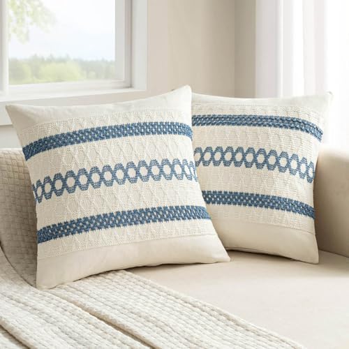 MIULEE Set of 2 Coastal Blue Boho Decorative Pillow Covers 16x16 Inch by MIULEE