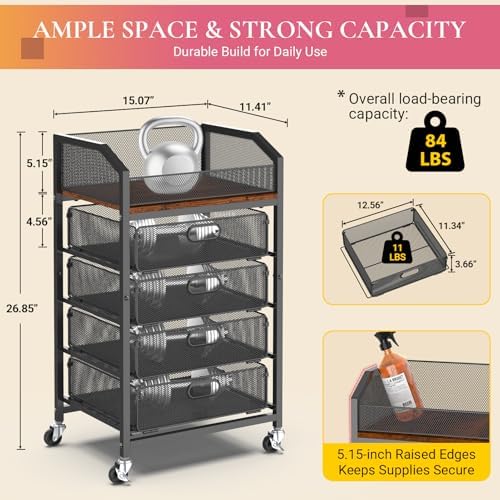 Goovilla Rolling Makeup Organizer Cart with Drawers, 5 Tier Metal, Black - Image 3