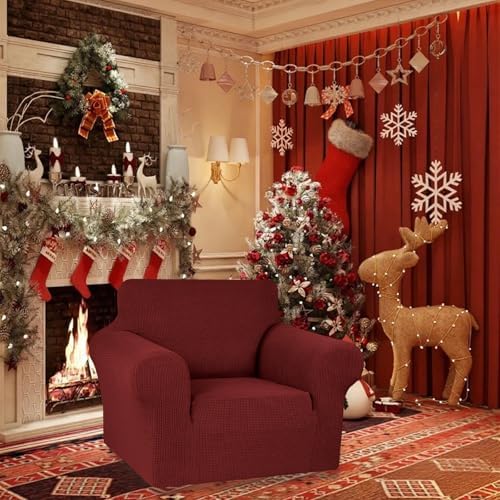 KEKUOU Stretch Chair Sofa Slipcover, Single Couch Cover,Dark Red - Image 2