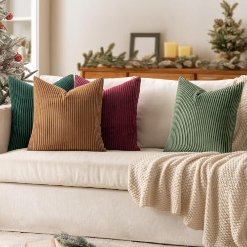 MIULEE Soft Corduroy Decorative Throw Pillow Covers Christmas Green 22x22 - Image 4